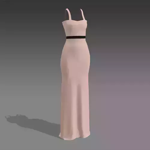 MATTE POWDER PINK DRESS LONG  BELTED BLACK LOOK FASHION