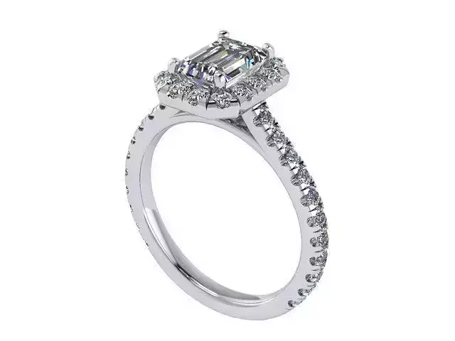 Halo Emerald Cut Engagement Diamond Ring 
