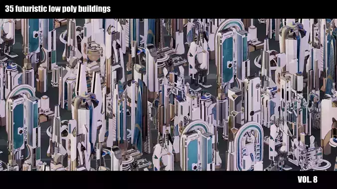 35 Futuristic Buildings VOL 8 Low-poly 3D model