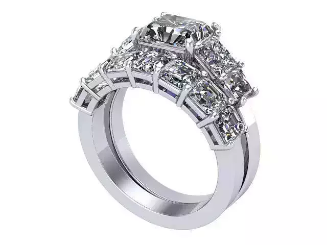 Princess Diamond Cut Wedding Set  3D print model