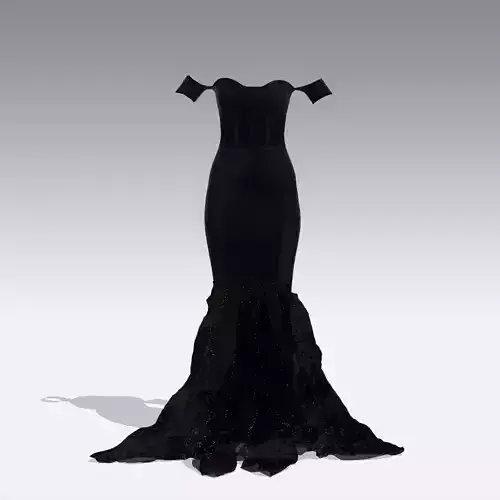 DRESS LOOK MATTE AND SATI BLACK LONG DRESS RUFFLED ELASTIC 