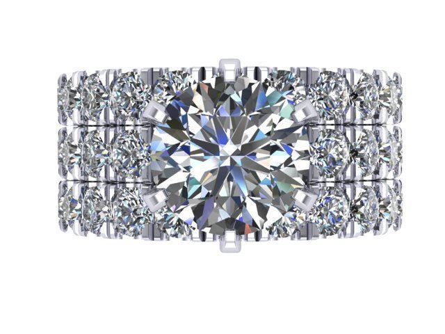 Three Row Diamond Ring  3D print model_10