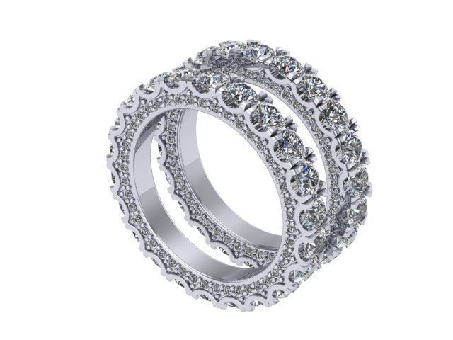 Three Row Diamond Ring  3D print model_9
