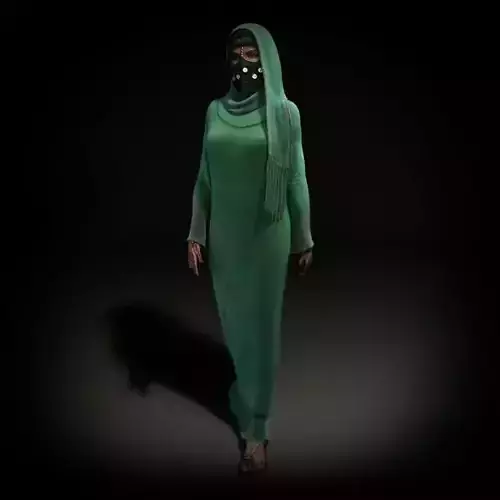Muslim Woman With Green Dress And Head Covering