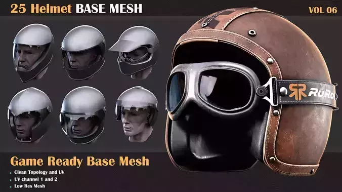 25 Helmet Base Mesh - VOL 07 - Game Ready