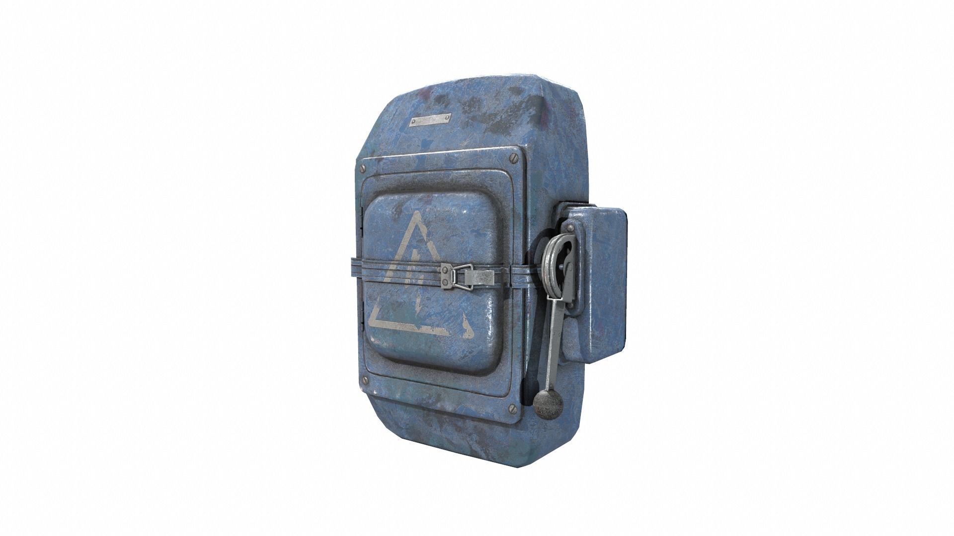 Blue painted switch electric board damaged rust da1 Low-poly 3D model_1