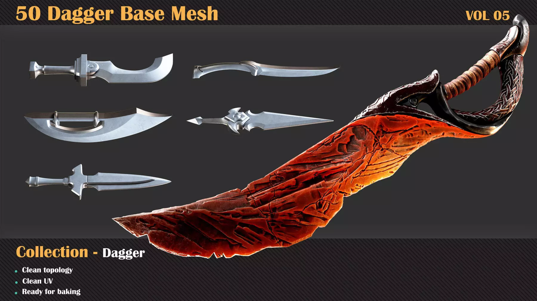 50 Dagger Base Mesh - VOL 06 - Game Ready Low-poly 3D model_0