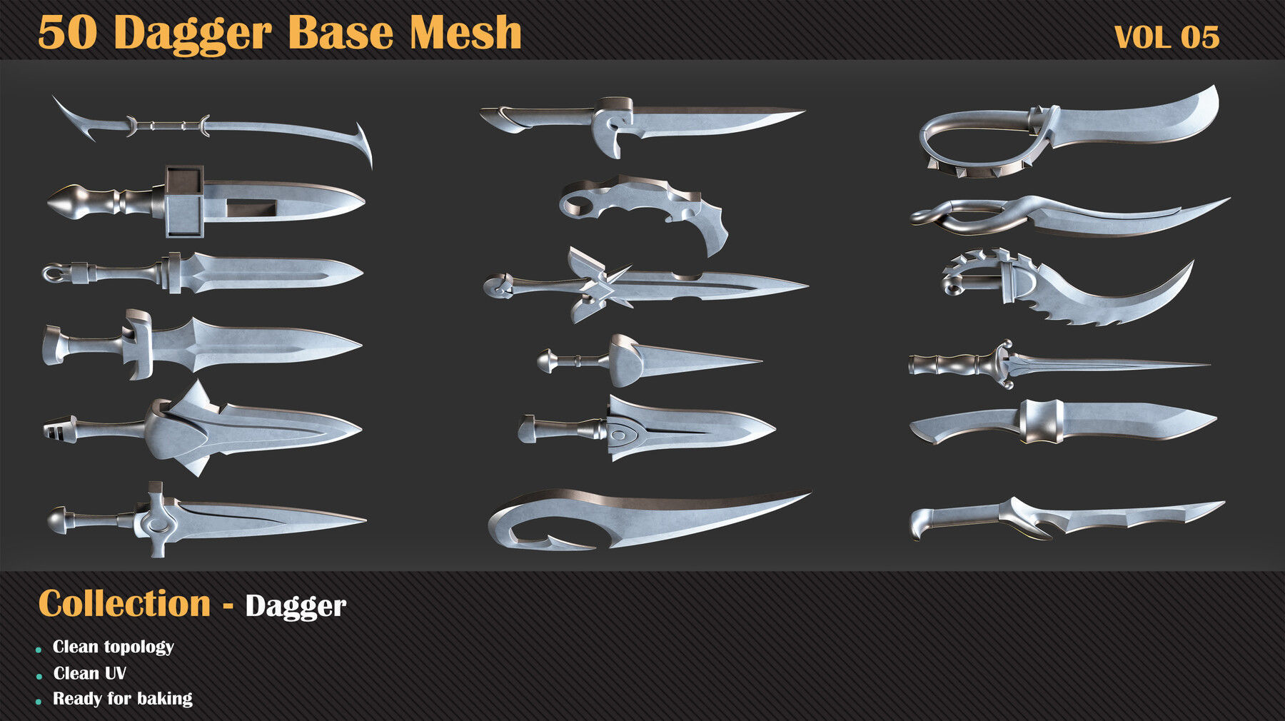 50 Dagger Base Mesh - VOL 06 - Game Ready Low-poly 3D model_6