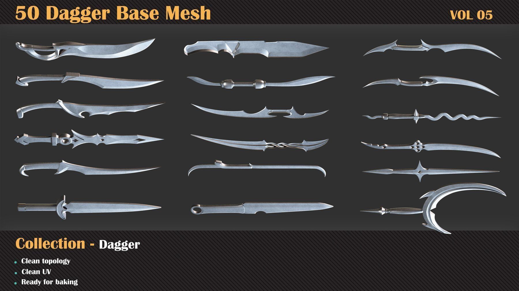 50 Dagger Base Mesh - VOL 06 - Game Ready Low-poly 3D model_5