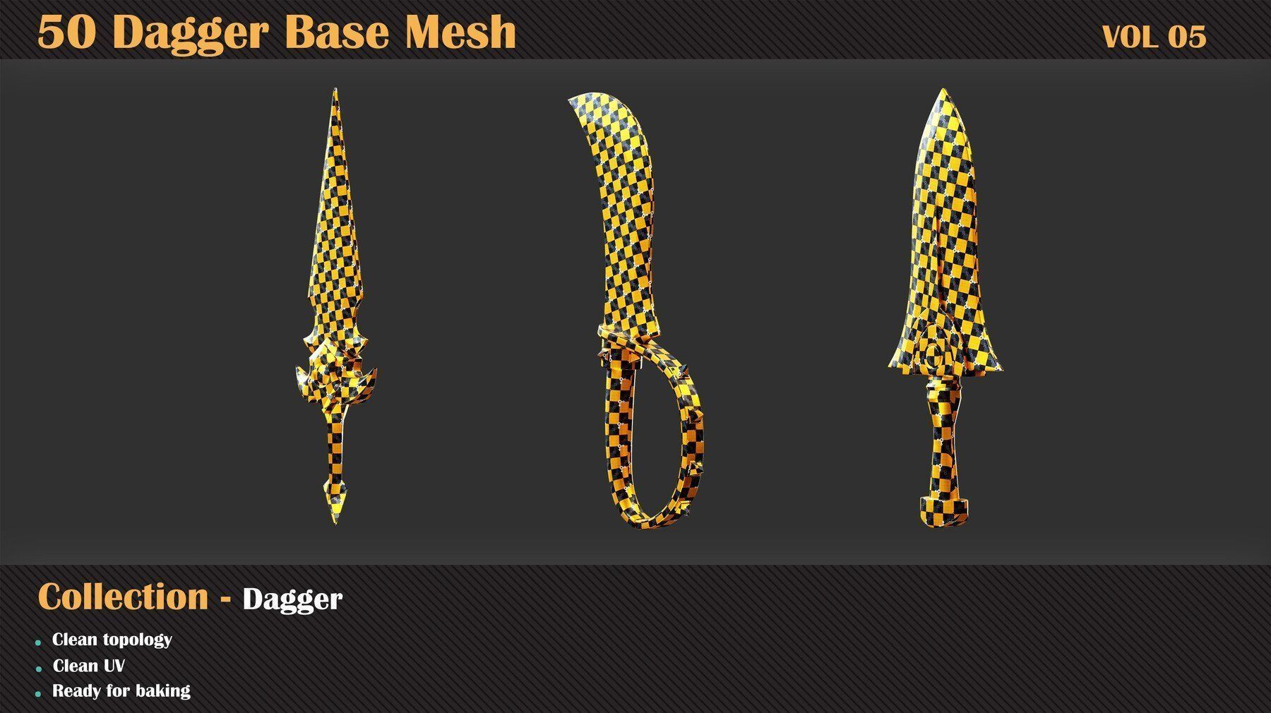 50 Dagger Base Mesh - VOL 06 - Game Ready Low-poly 3D model_4