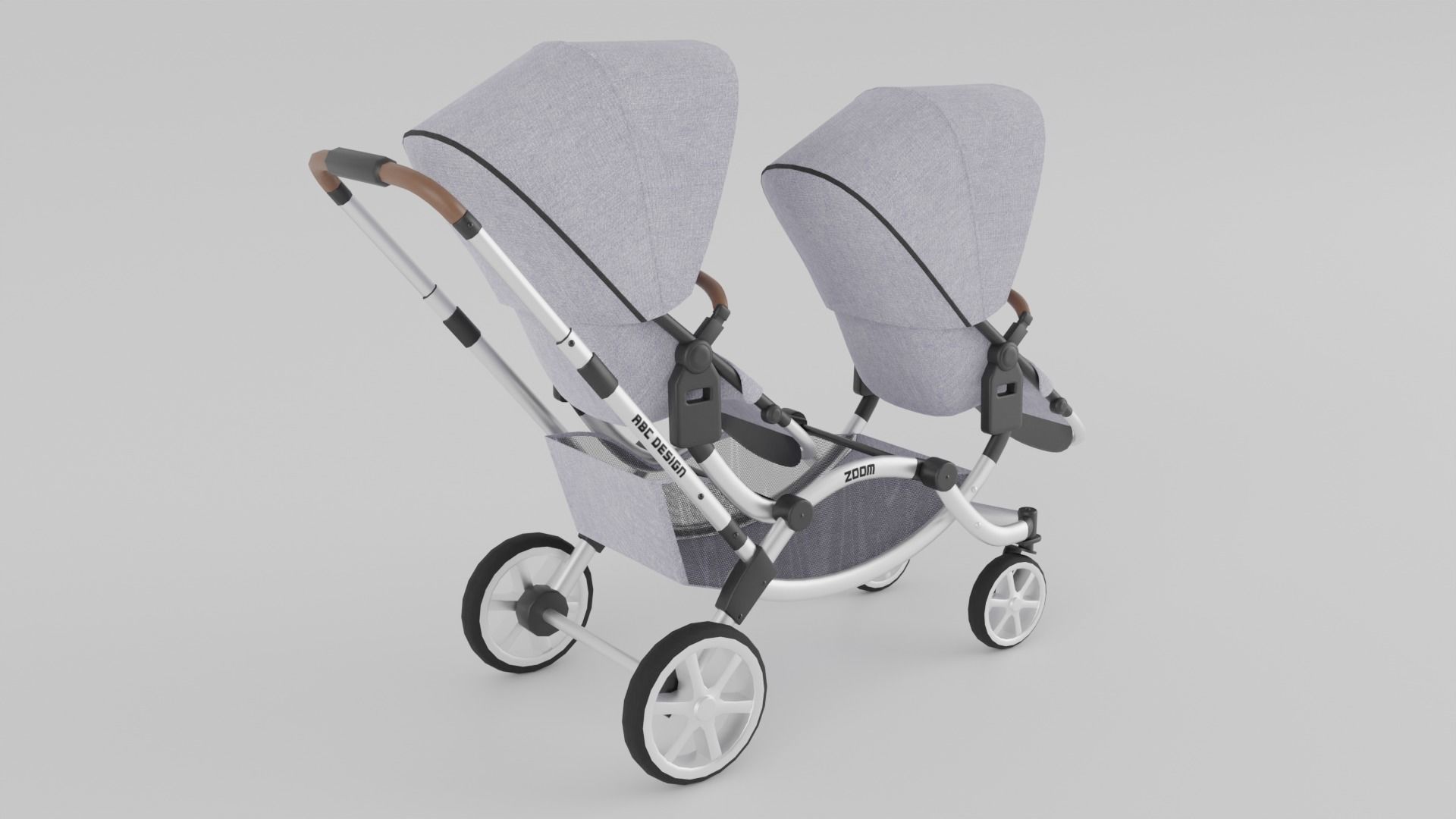 ABC Design Zoom Double Stroller Grey twin baby stroller S Low-poly 3D model_4
