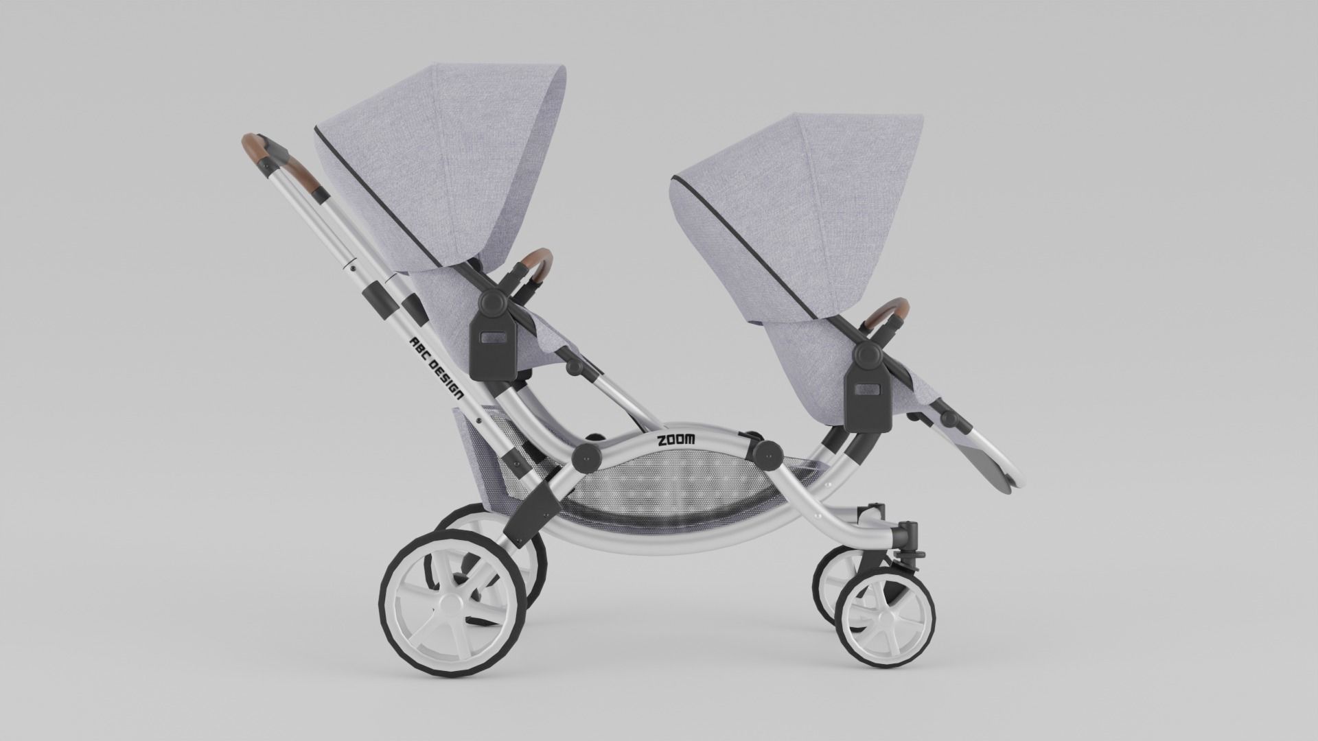 ABC Design Zoom Double Stroller Grey twin baby stroller S Low-poly 3D model_8