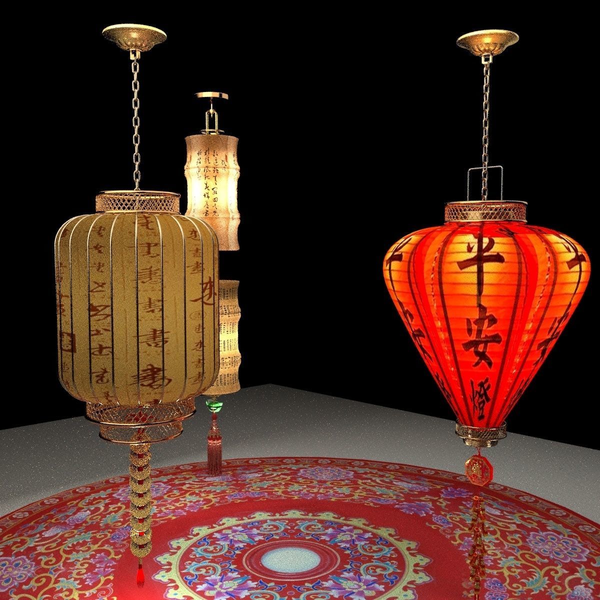 Chinese red lantern 3D model_1