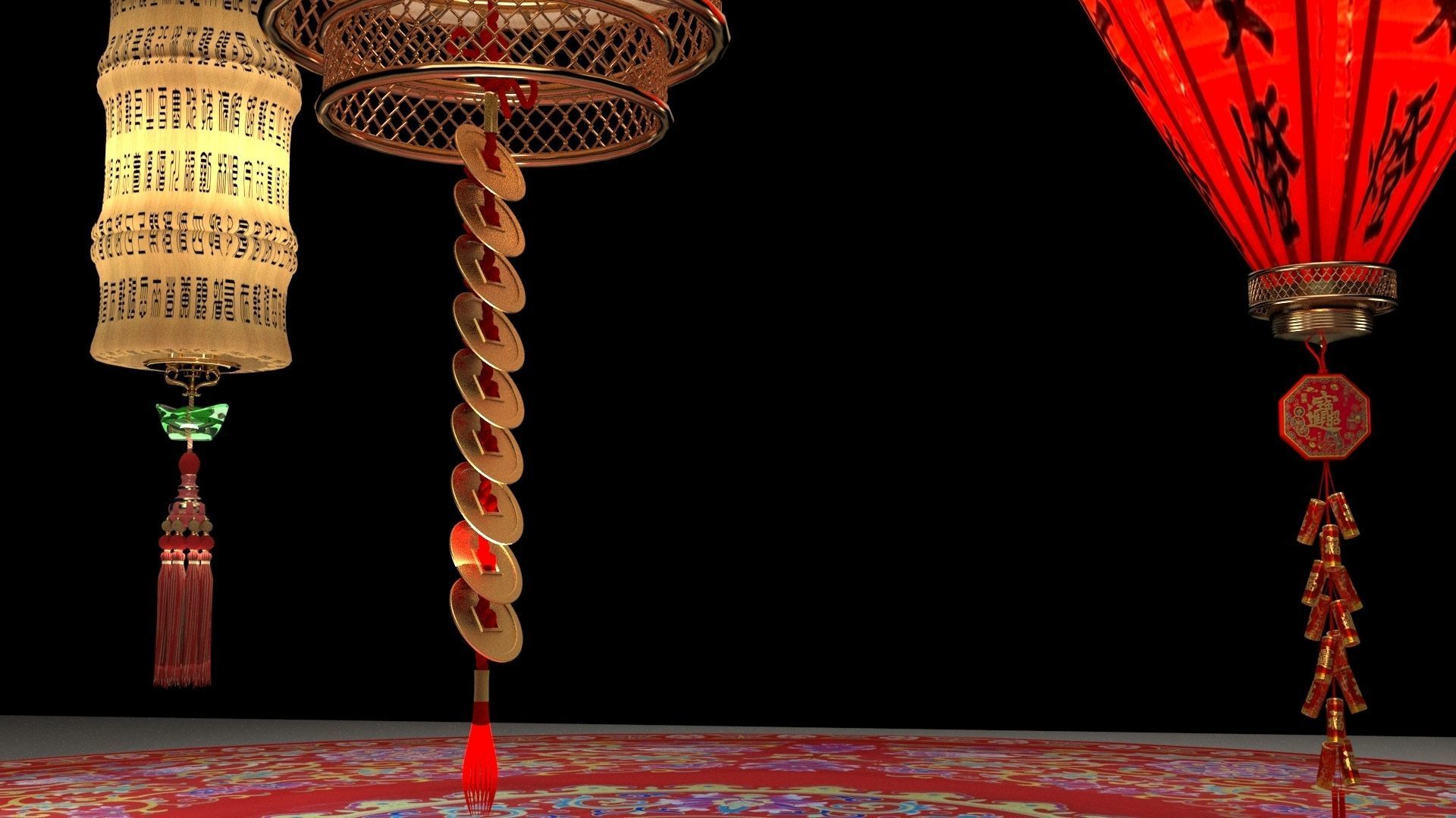 Chinese red lantern 3D model_6