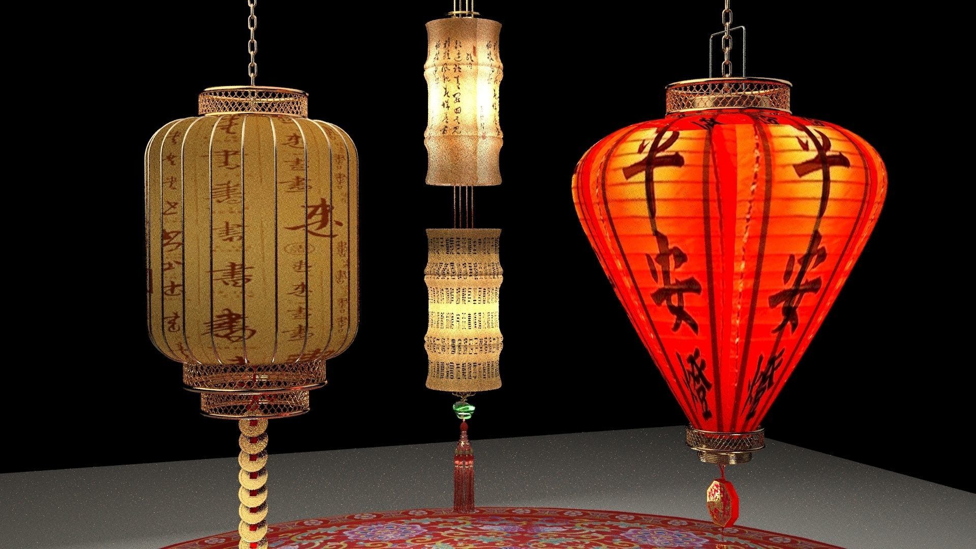 Chinese red lantern 3D model_7