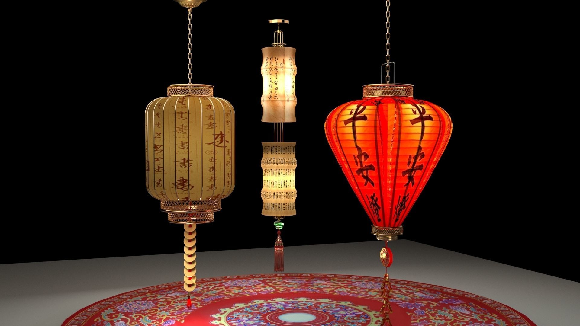 Chinese red lantern 3D model_3