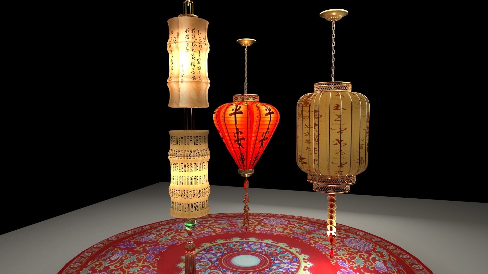 Chinese red lantern 3D model_2