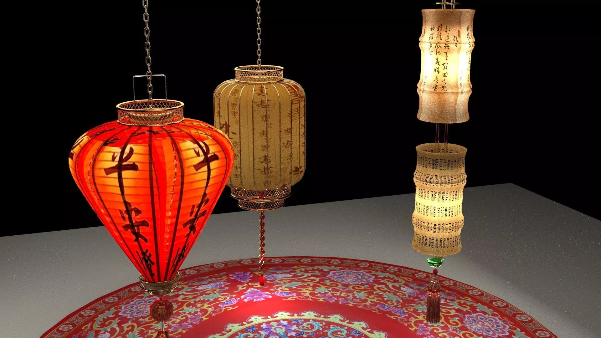 Chinese red lantern 3D model_0