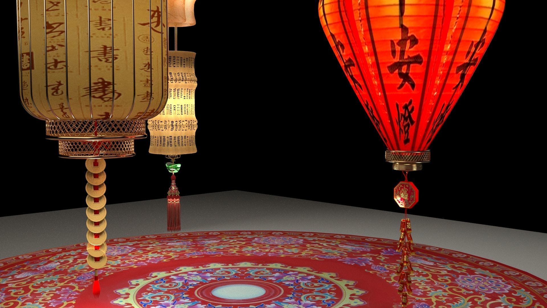 Chinese red lantern 3D model_4