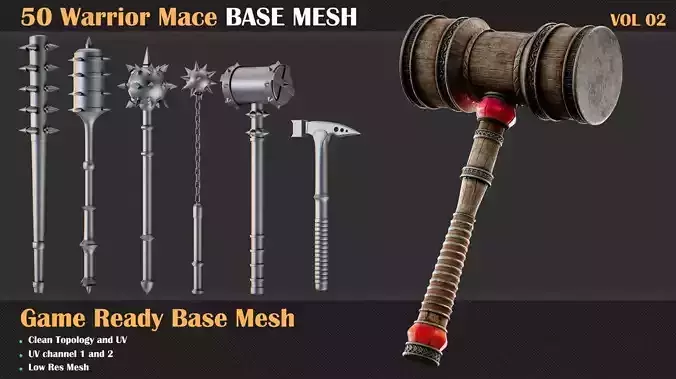 50 Warrior Mace Base Mesh - VOL 02 -  Game Ready