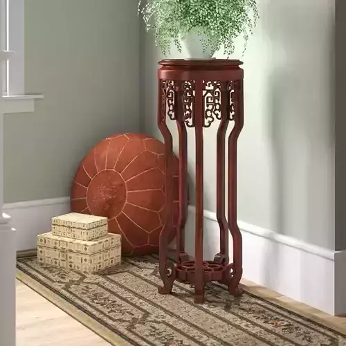 Round Pedestal Mahogany Plant Stand