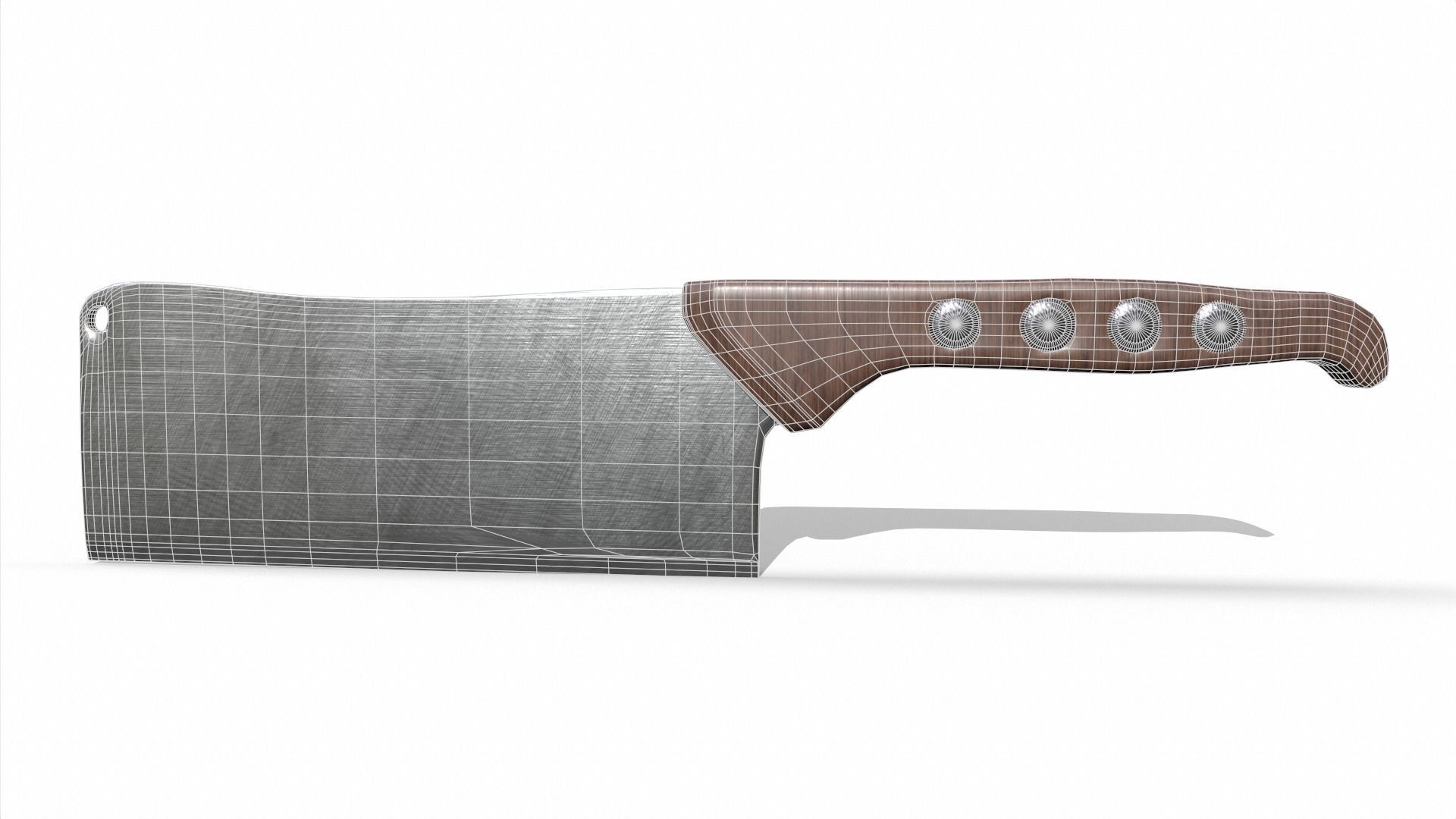 Cleaver kitchen knife Low-poly 3D model_7
