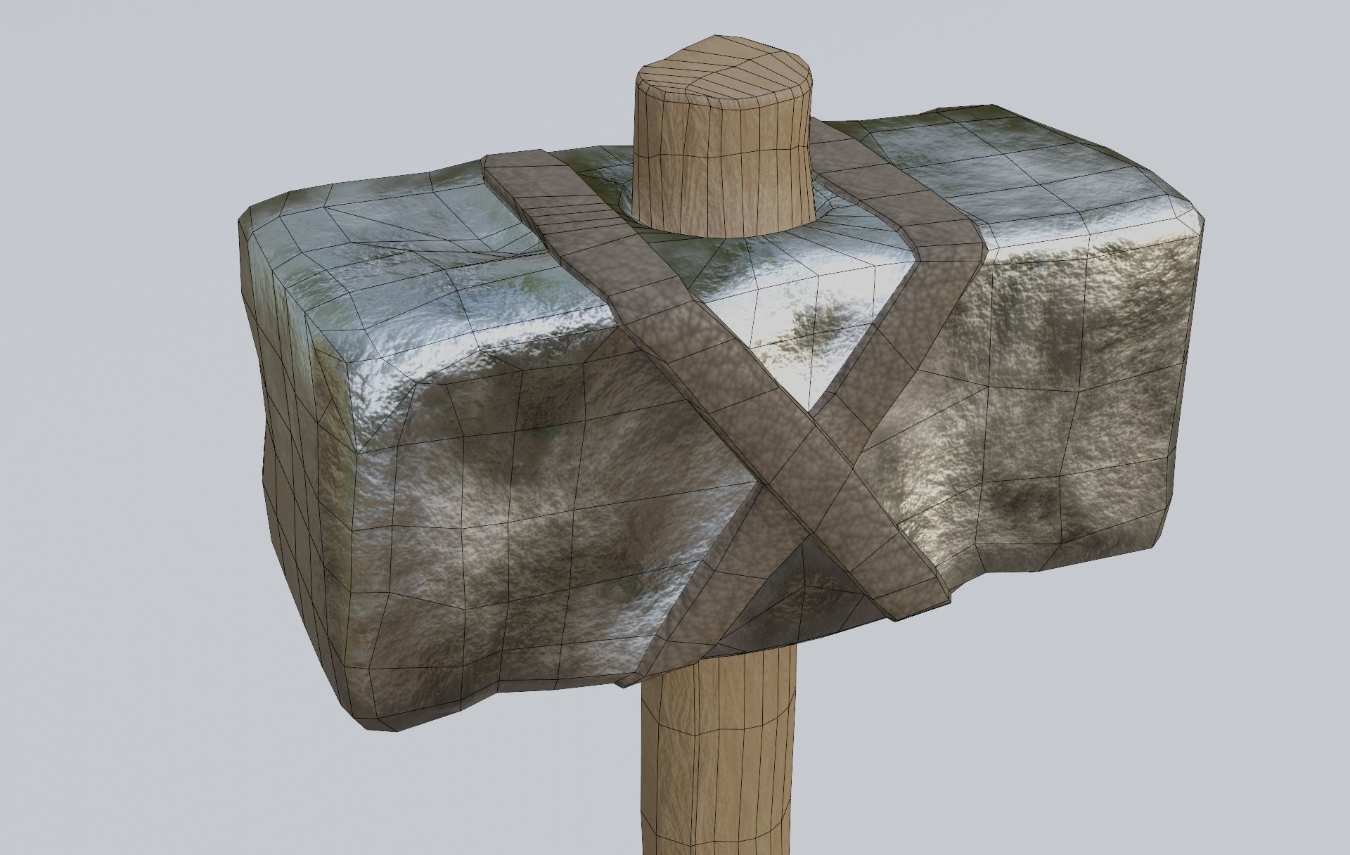 low-poly PBR sledgehammer axe with cross Low-poly 3D model_8