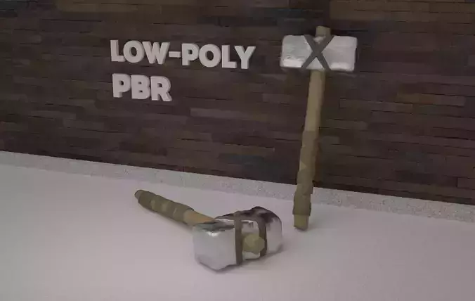 low-poly PBR sledgehammer axe with cross