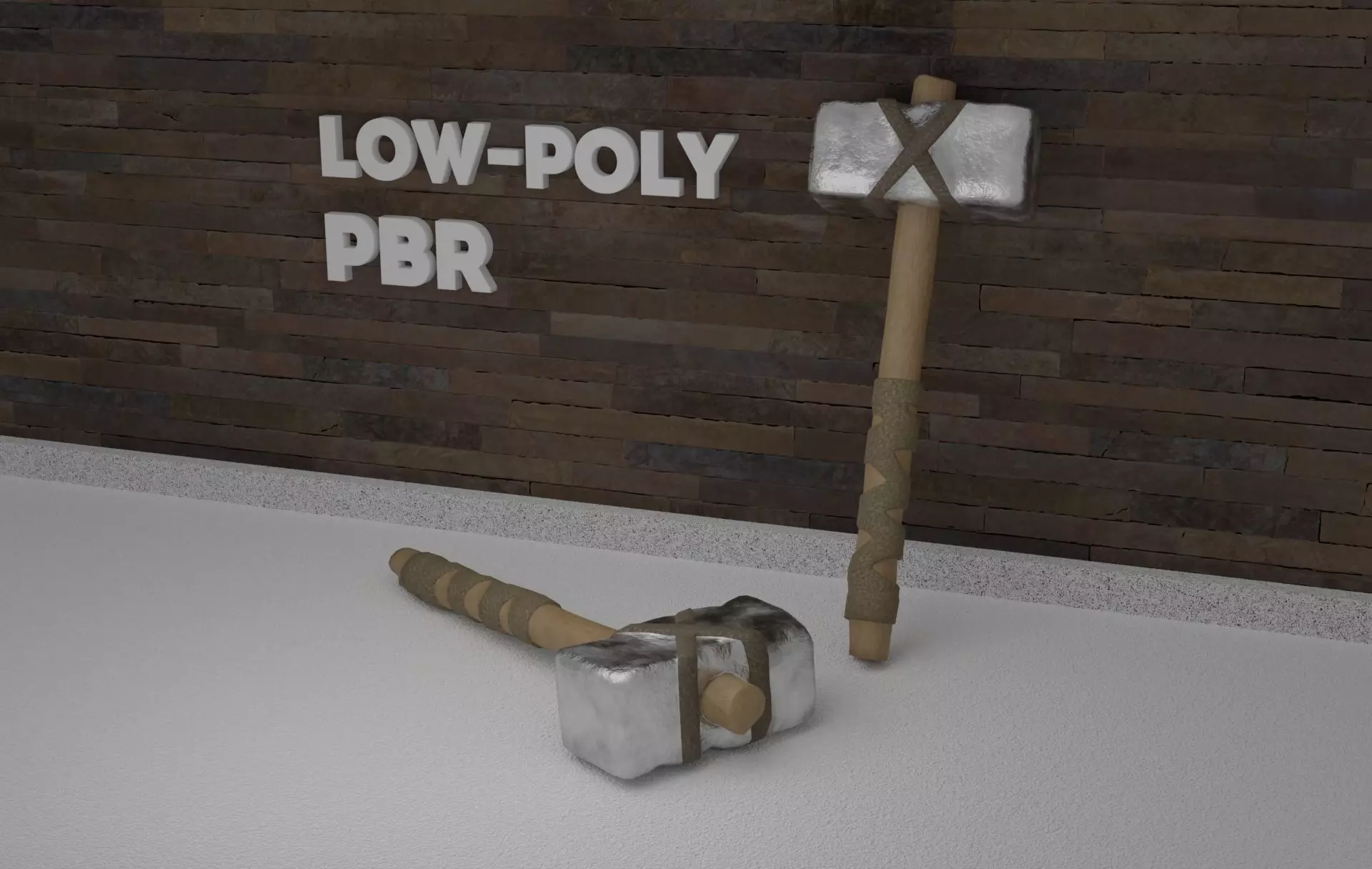 low-poly PBR sledgehammer axe with cross Low-poly 3D model_0