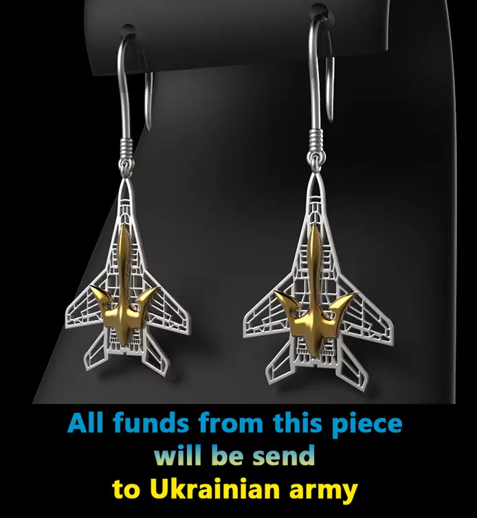 The ghost of Kyiv Mig 29 Ukaine jewelry earring 3D print model