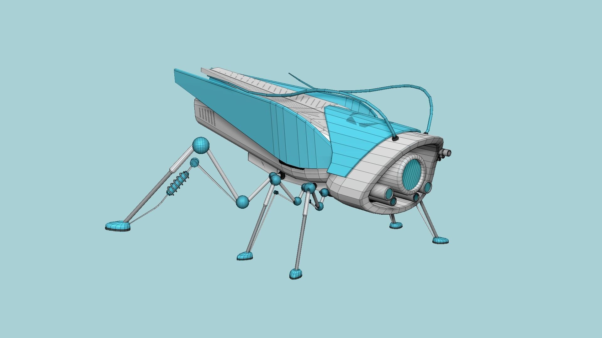 Insect Robot F04 White Blue - SciFi Character Design Low-poly 3D model_6