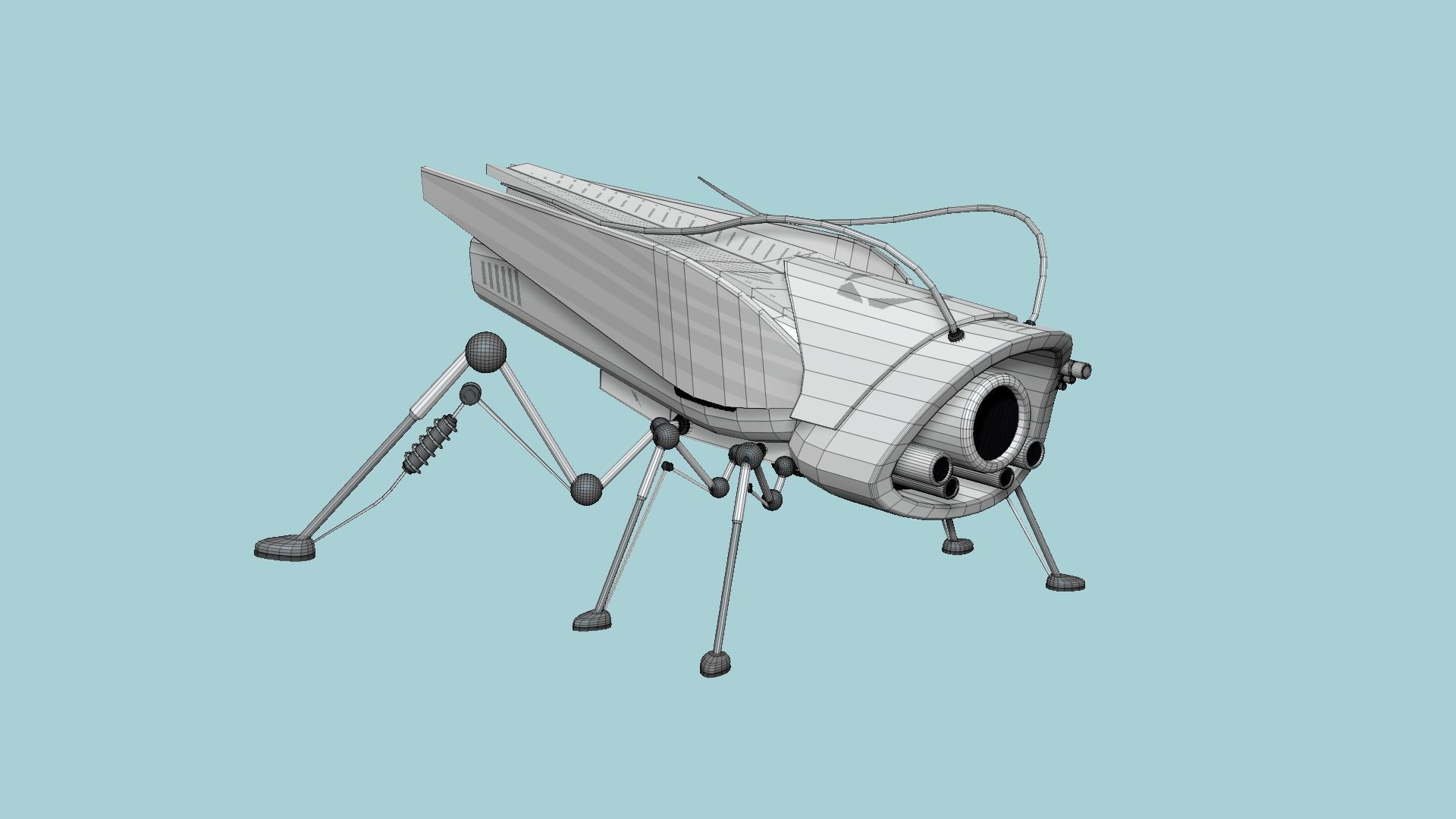 Insect Robot F05 Aluminum - SciFi Character Design Low-poly 3D model_6