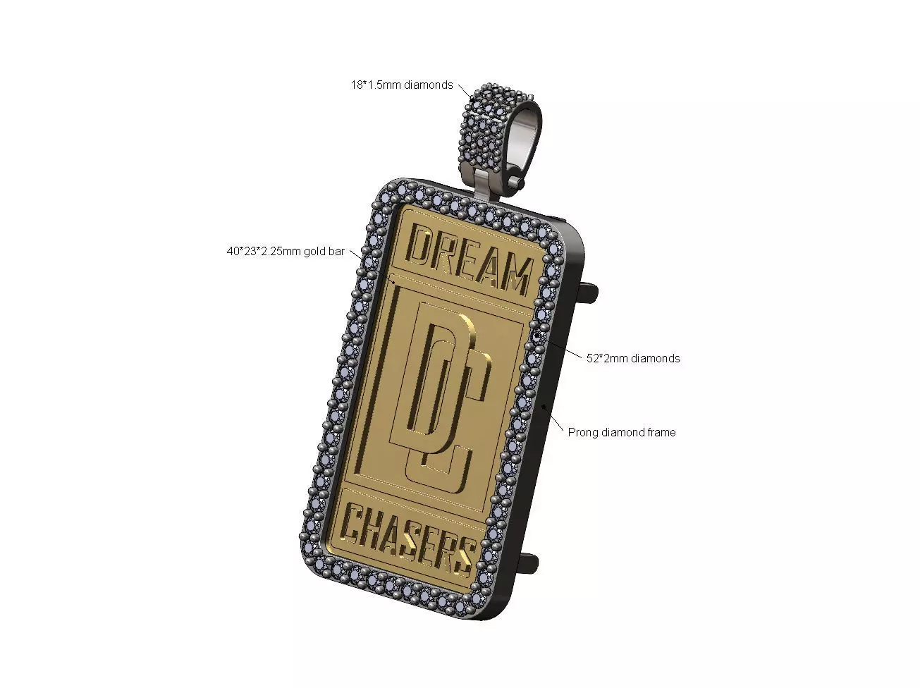 Iced dream chasers frame gold bar pendant and bail 3D print model