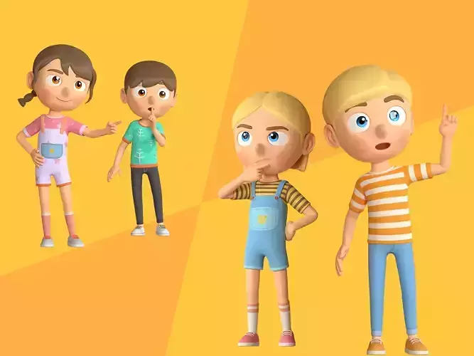 CARTOON CUTE BOY and GIRL - RIGGED 3D model