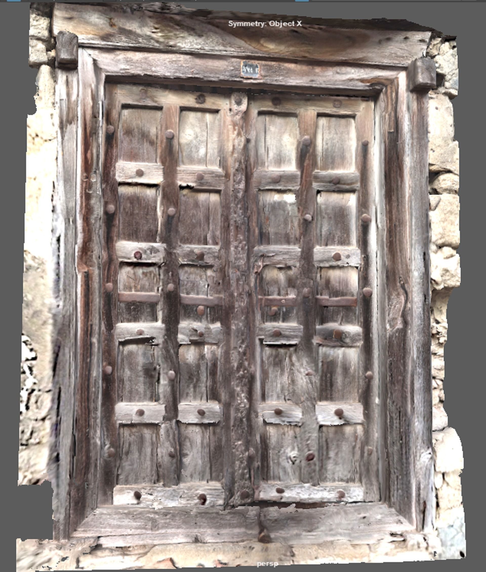 Ancient ruined doors of broken ruined house 3D model_1