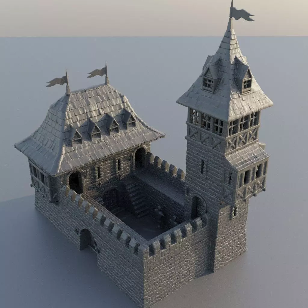 Medieval Guard House Tabletop Terrain 28 mm 3D print model_0