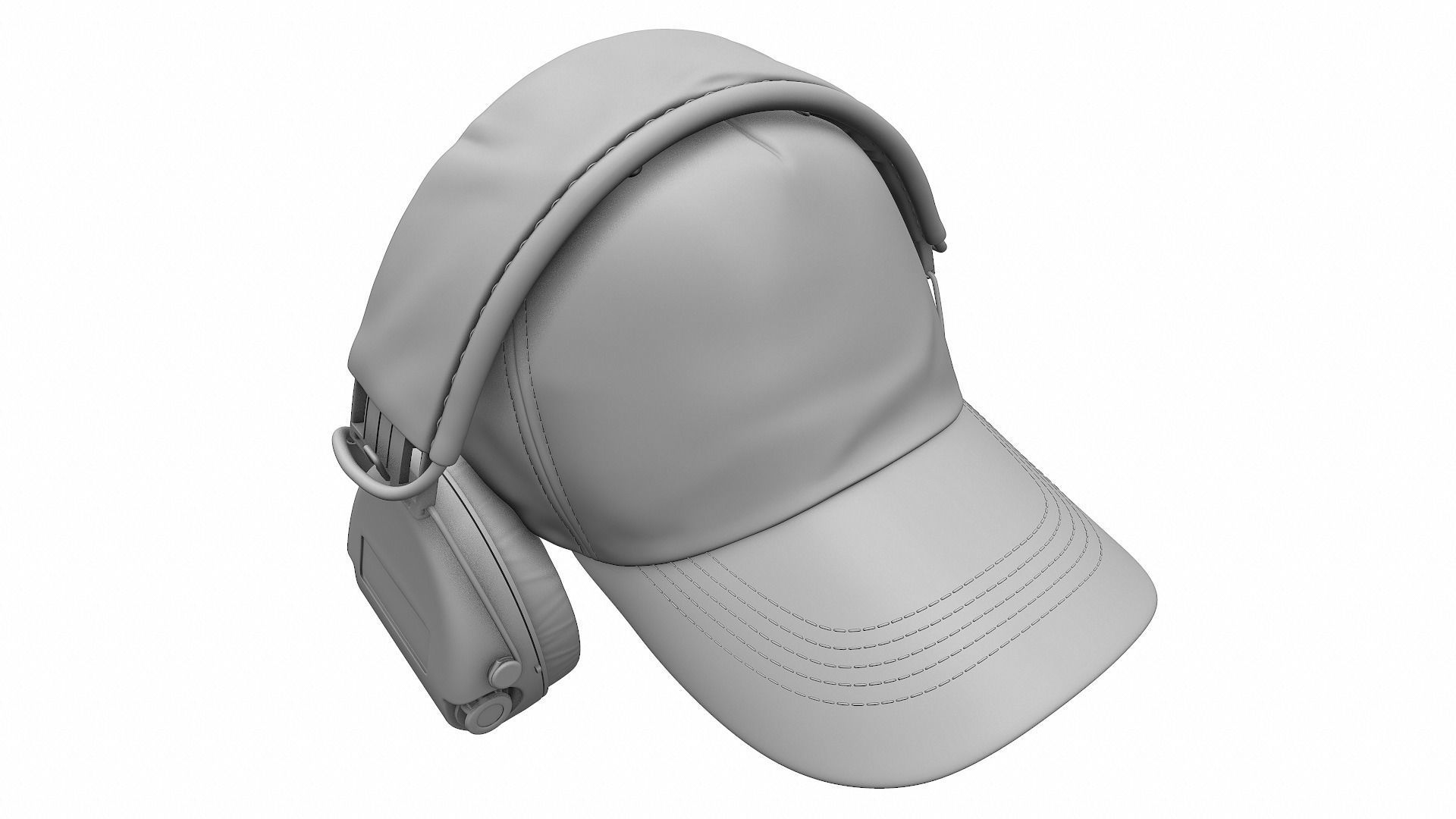 Baseball Cap and Active Headphone - High Poly 3D model_10