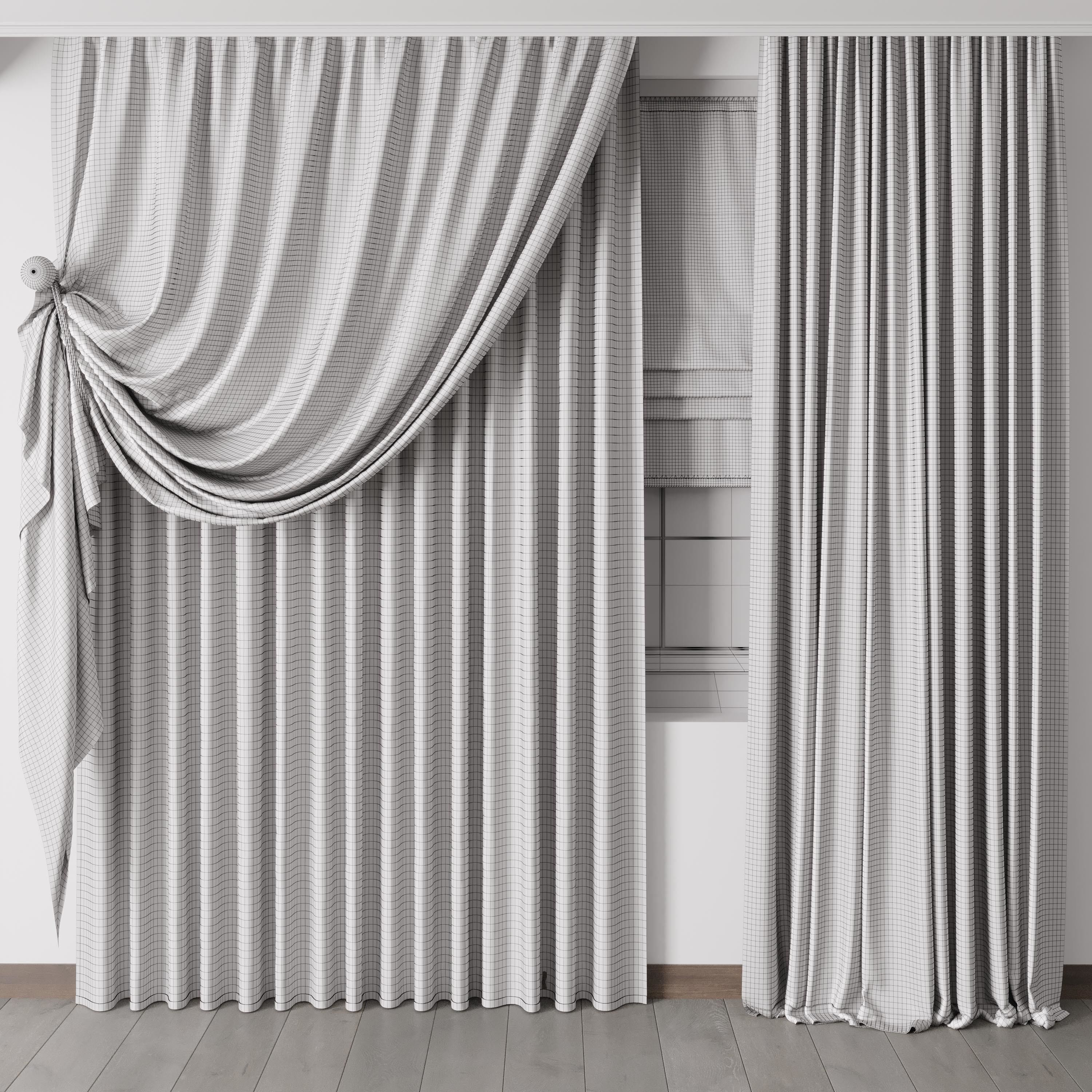hadi curtain 63 classic curtain with roman blind Low-poly 3D model_4