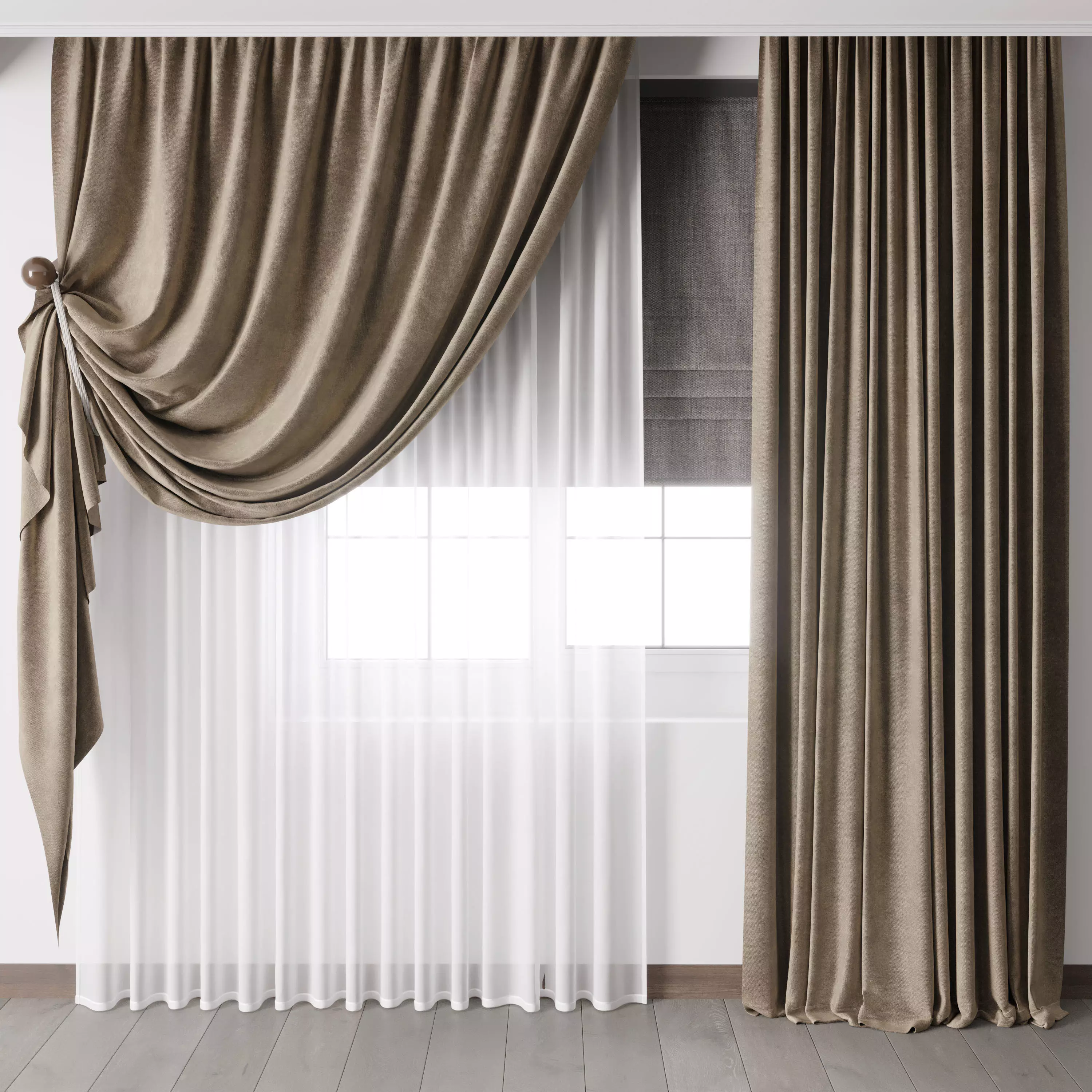 hadi curtain 63 classic curtain with roman blind Low-poly 3D model_0