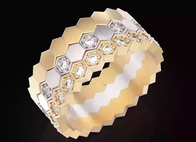 Hive ring  silver gold   printable jewelry 3D model