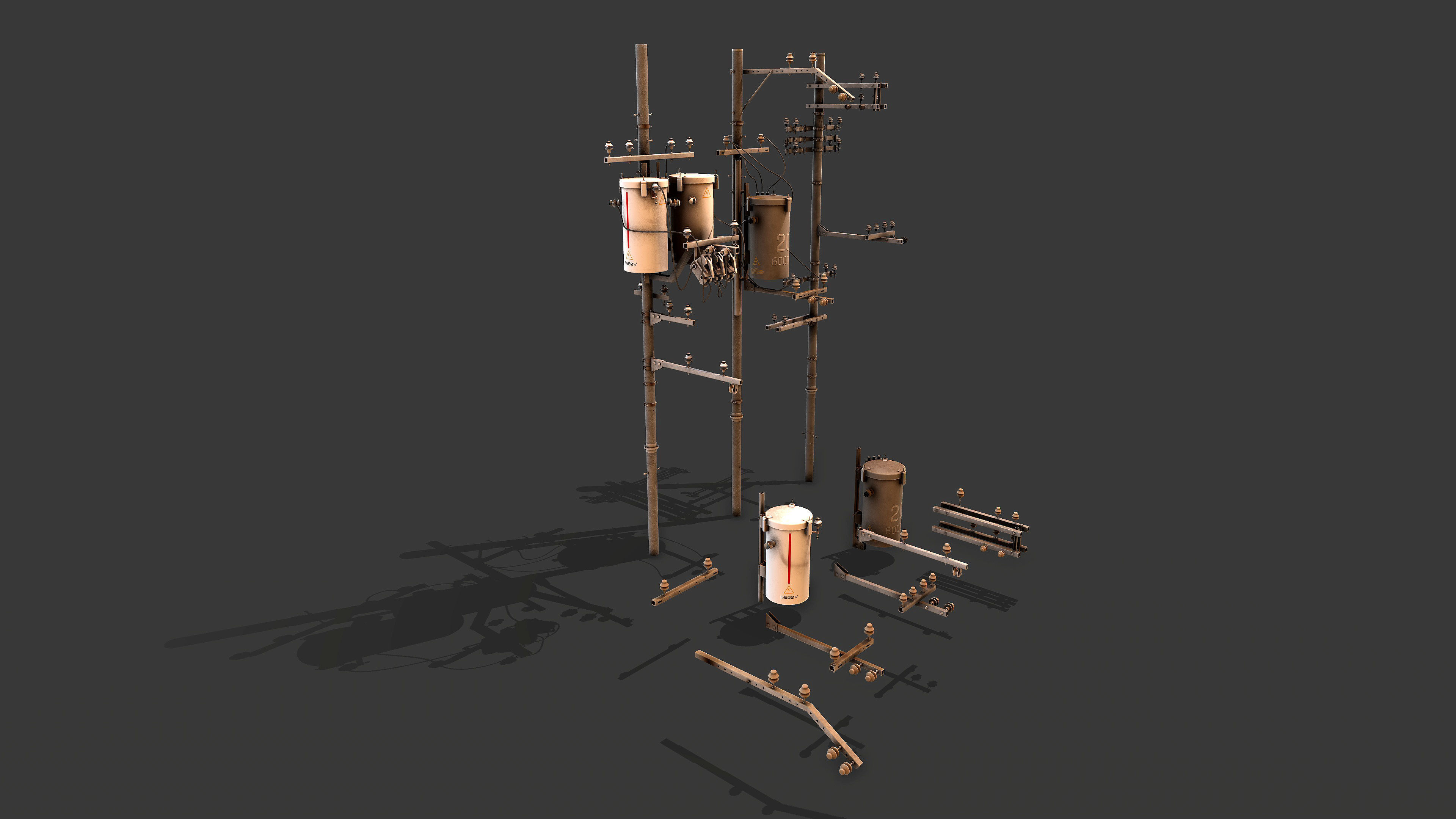 Electric poles Low-poly 3D model_1