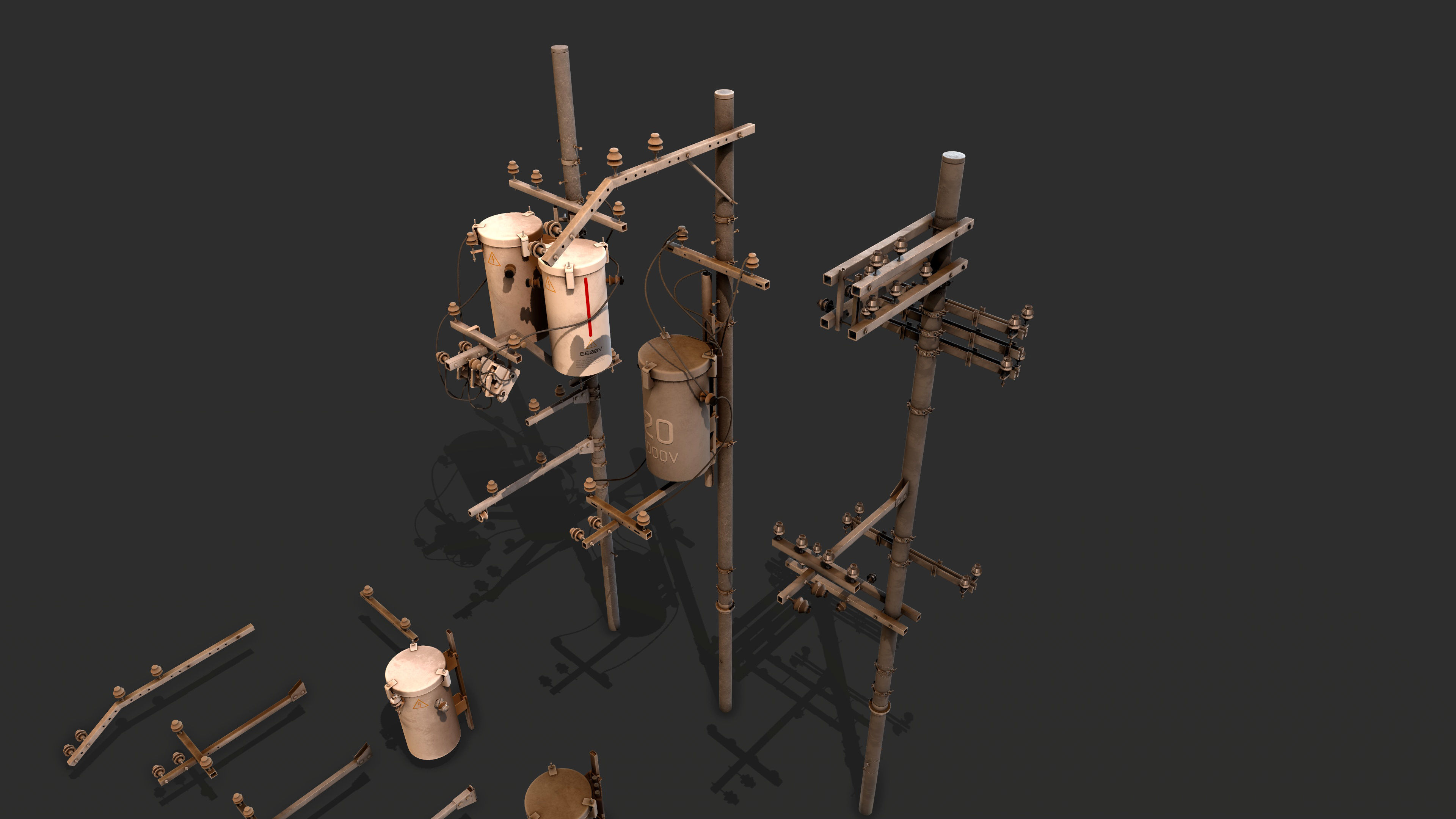 Electric poles Low-poly 3D model_4