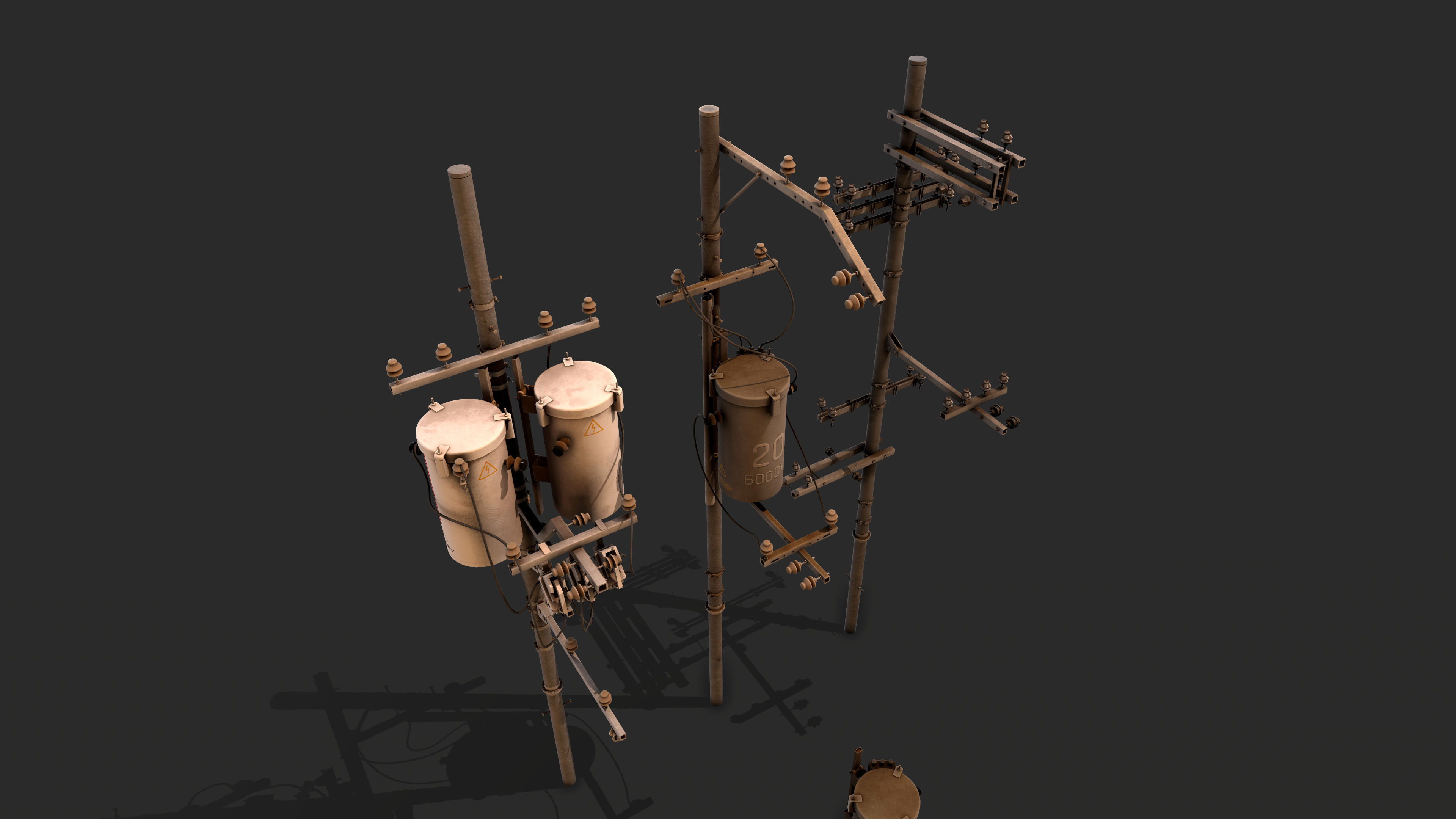 Electric poles Low-poly 3D model_3
