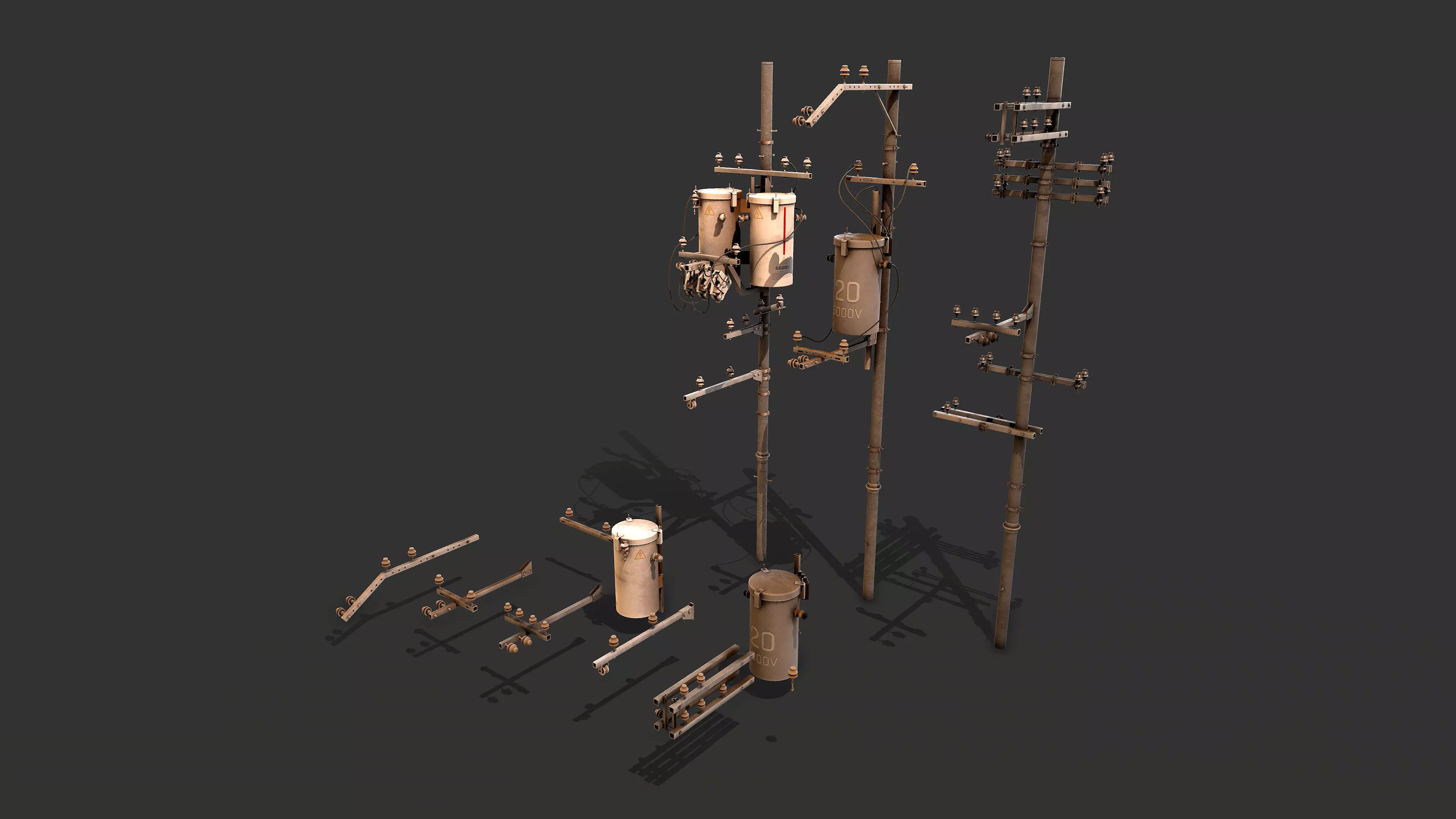 Electric poles Low-poly 3D model_0