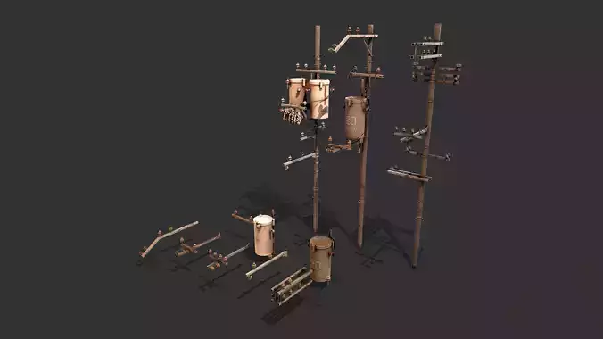 Electric poles Low-poly 3D model