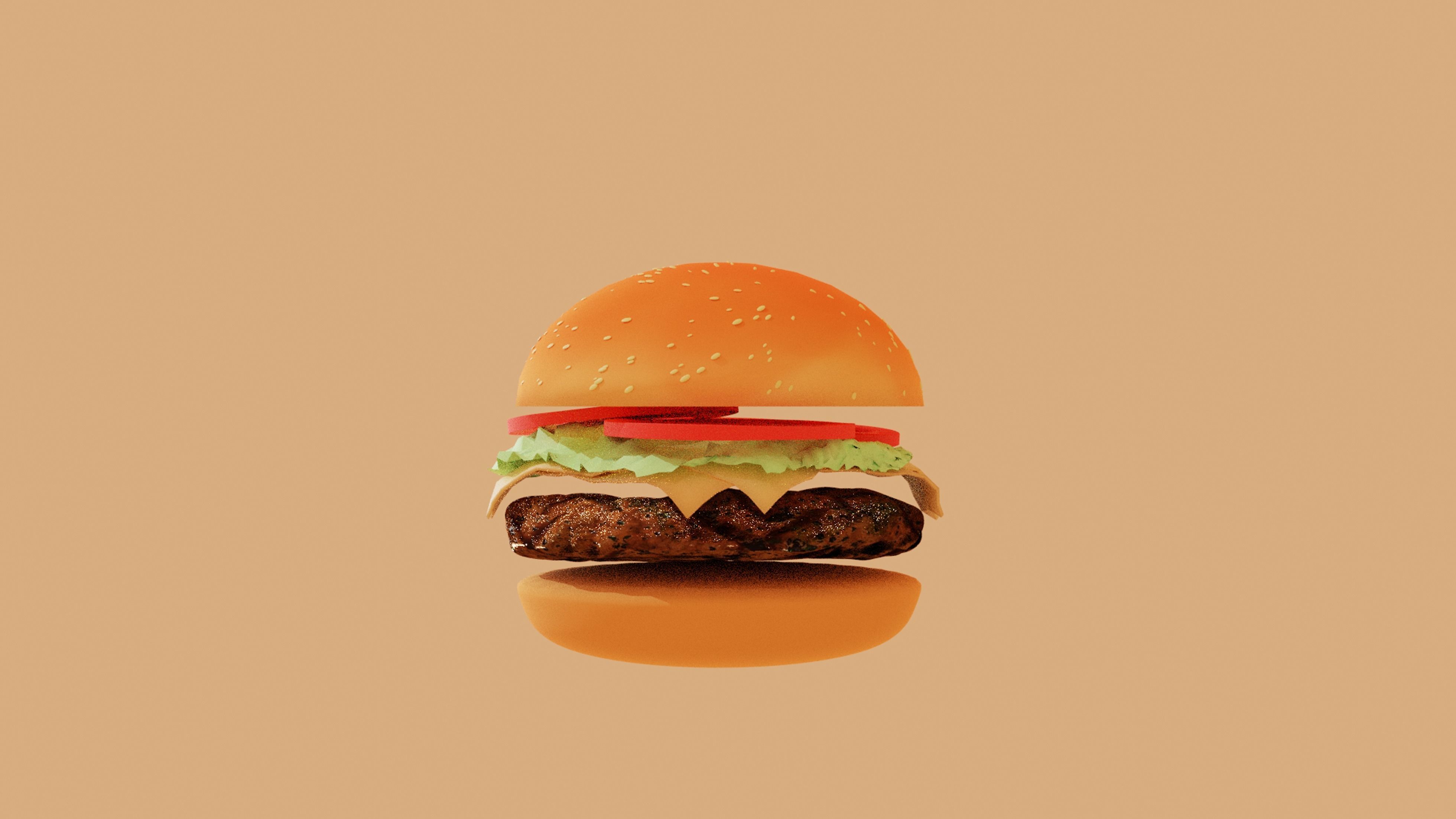 Big tasty burger with beef cutlet Hamburger Cheeseburger 3D model_6