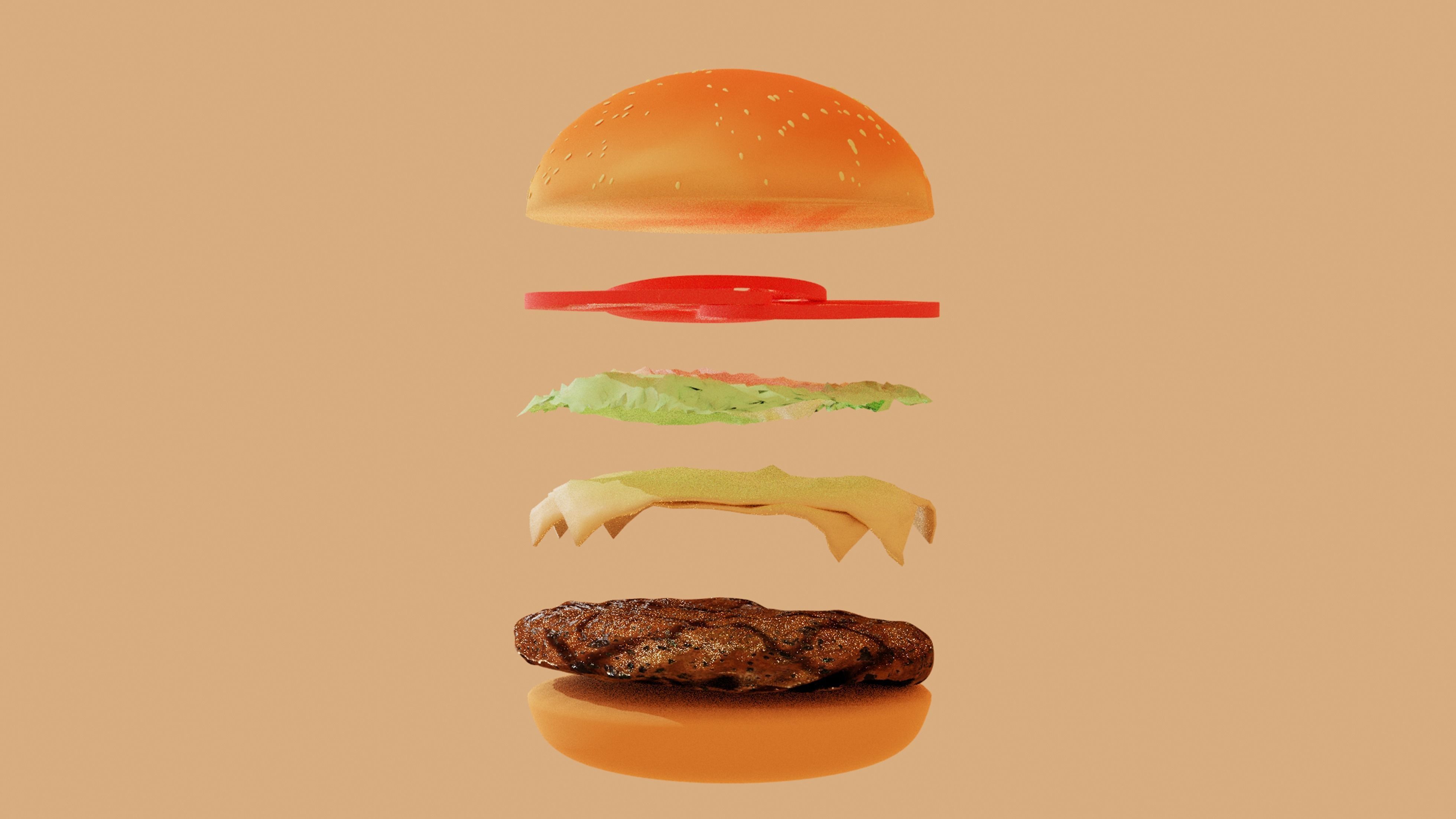 Big tasty burger with beef cutlet Hamburger Cheeseburger 3D model_3