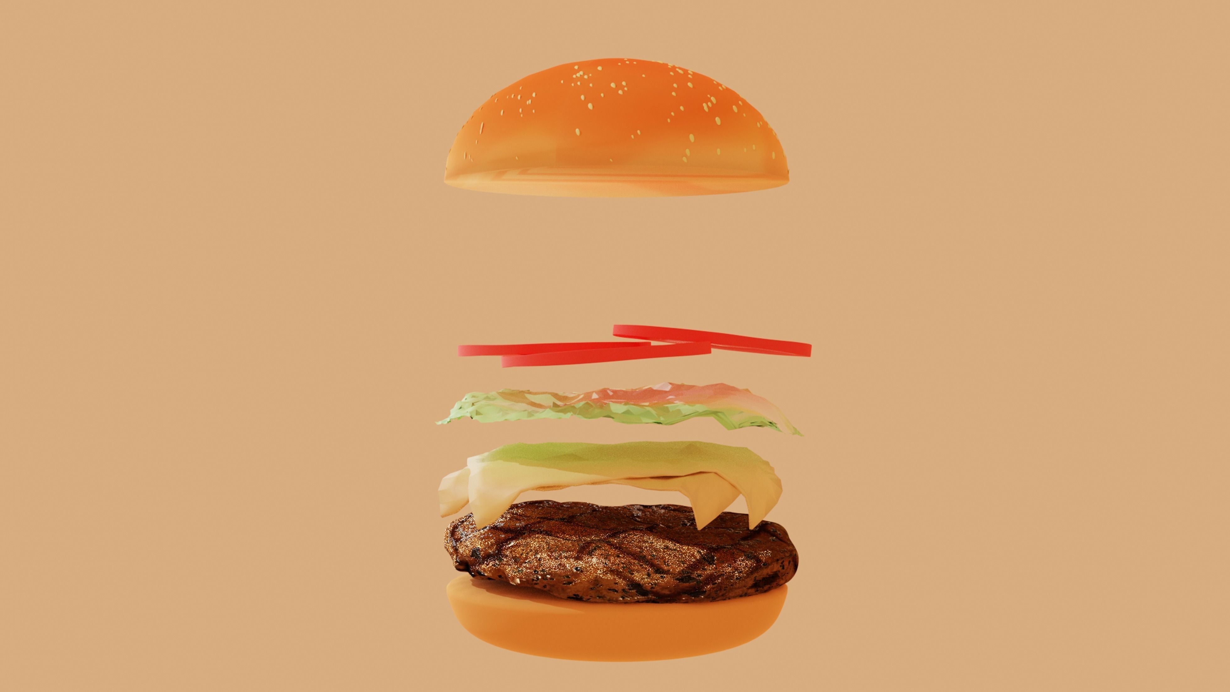 Big tasty burger with beef cutlet Hamburger Cheeseburger 3D model_2