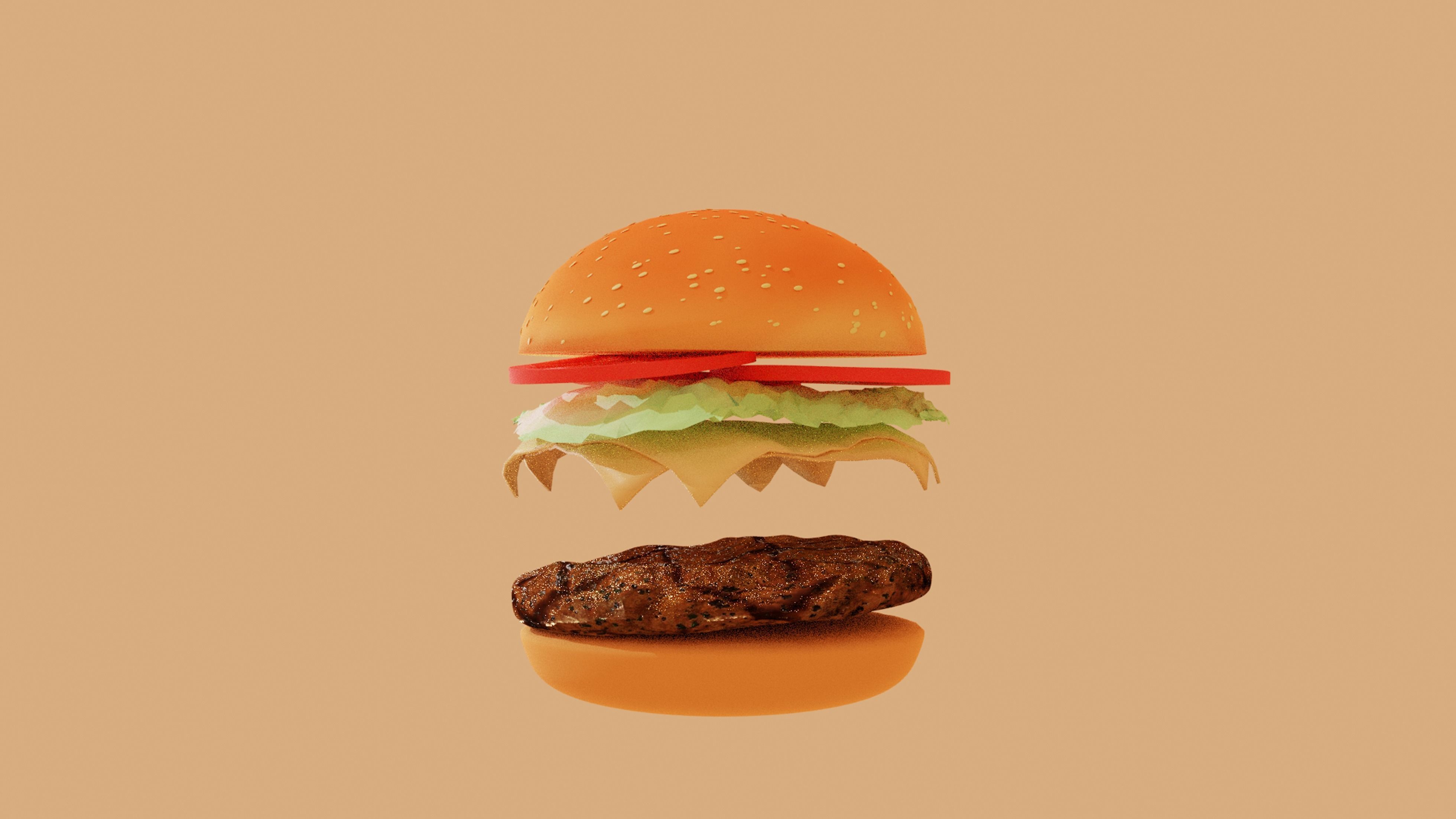 Big tasty burger with beef cutlet Hamburger Cheeseburger 3D model_5