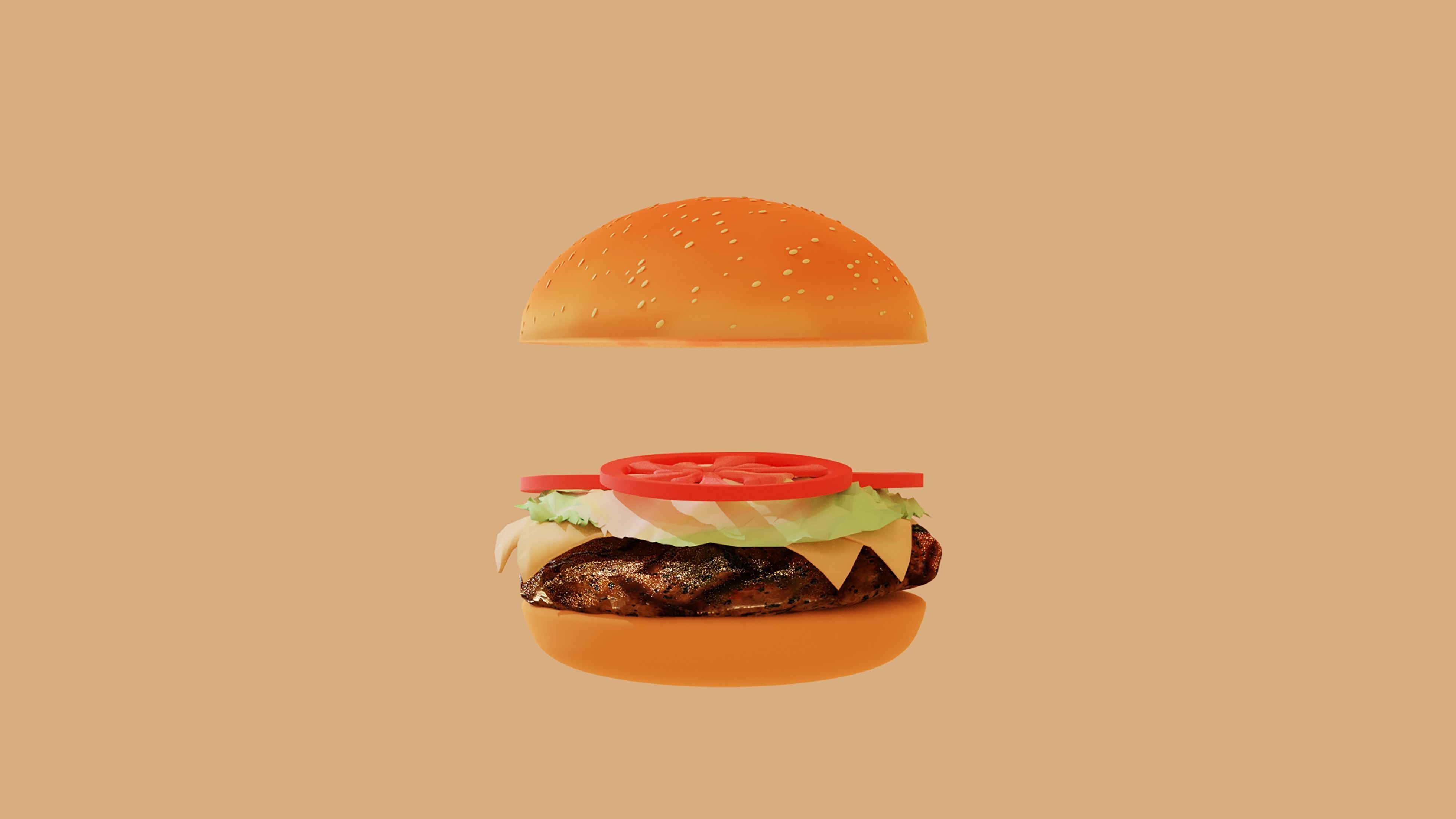 Big tasty burger with beef cutlet Hamburger Cheeseburger 3D model_1